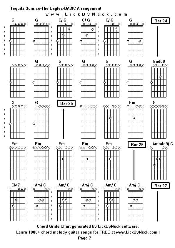 Chord Grids Chart of chord melody fingerstyle guitar song-Tequila Sunrise-The Eagles-BASIC Arrangement,generated by LickByNeck software.